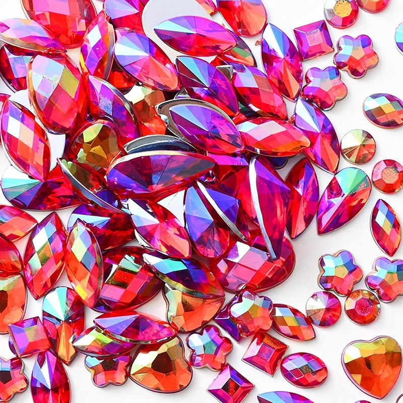 VADQZA 600PCS AB Colorful Gems Rhinestones Jewels for Crafts, Flatback Crystal Bedazzling Gemstones Rhinestone for Crafting Halloween Cosplay Party Embellishments Decorations(Red AB) - Image 1